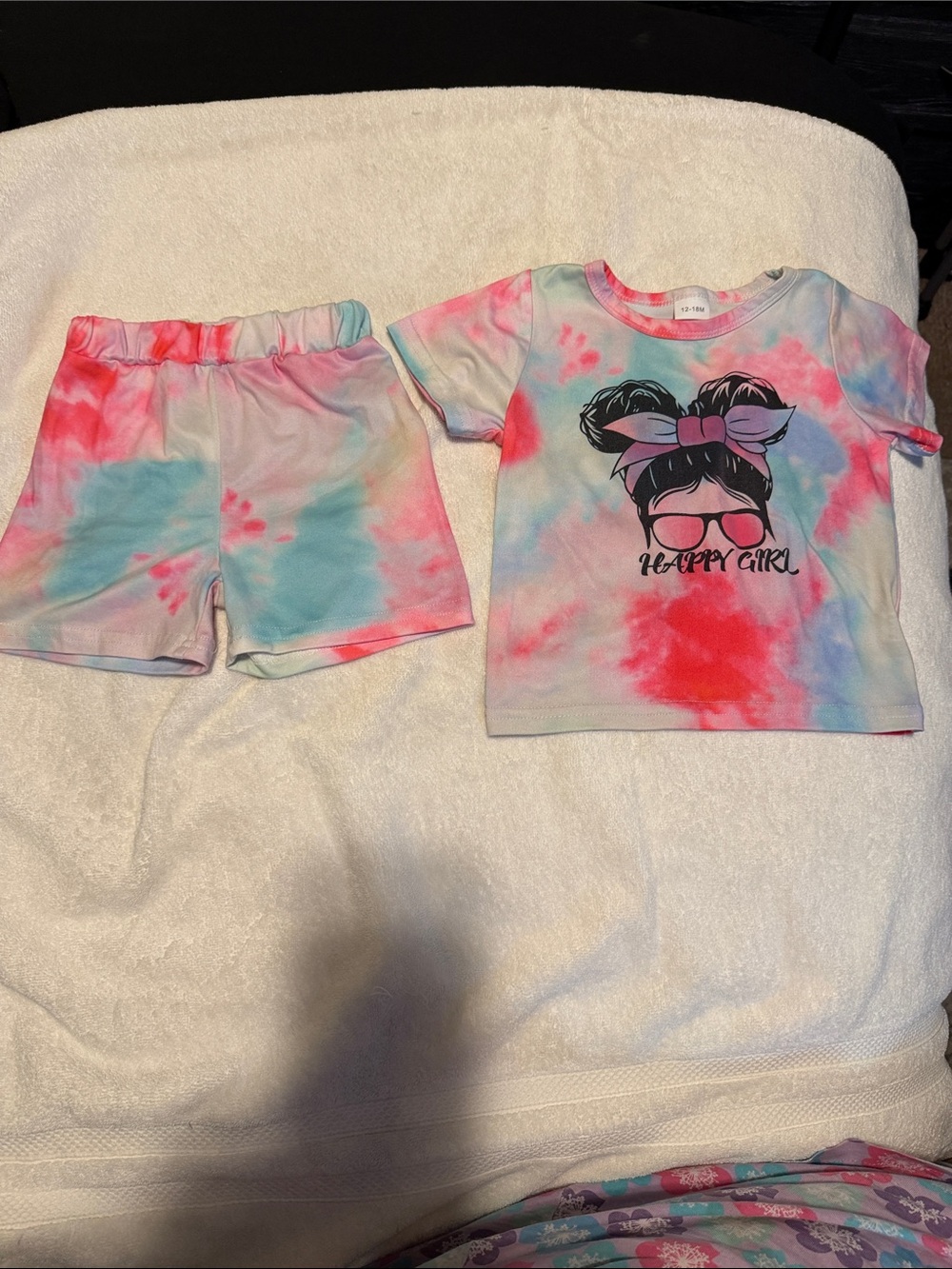 Happy Girl Tie-Dye Kids Short Set - Pink & Blue